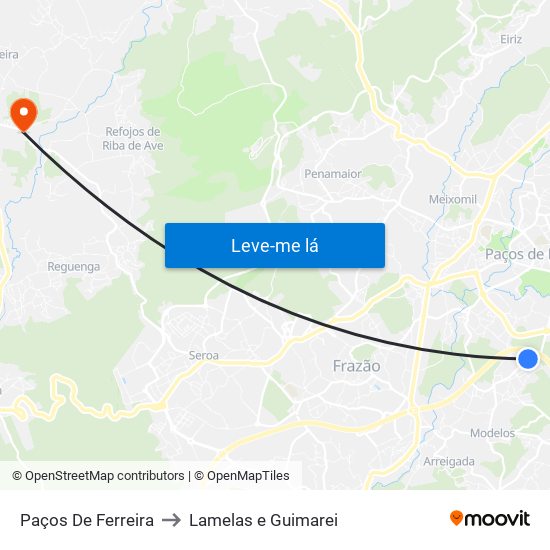 Paços De Ferreira to Lamelas e Guimarei map