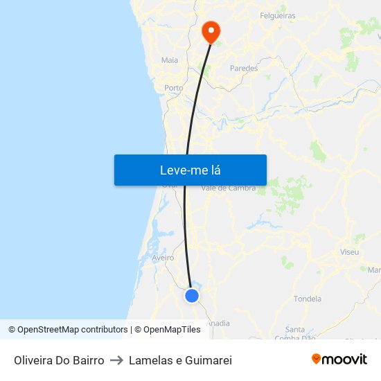 Oliveira Do Bairro to Lamelas e Guimarei map