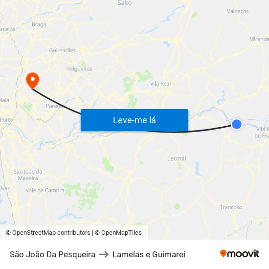 São João Da Pesqueira to Lamelas e Guimarei map