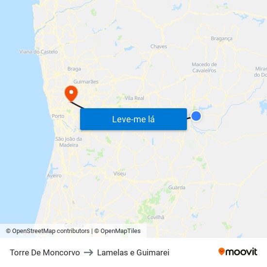 Torre De Moncorvo to Lamelas e Guimarei map
