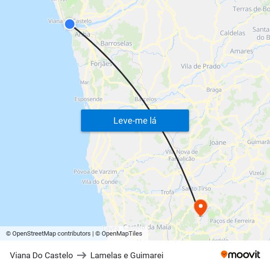 Viana Do Castelo to Lamelas e Guimarei map