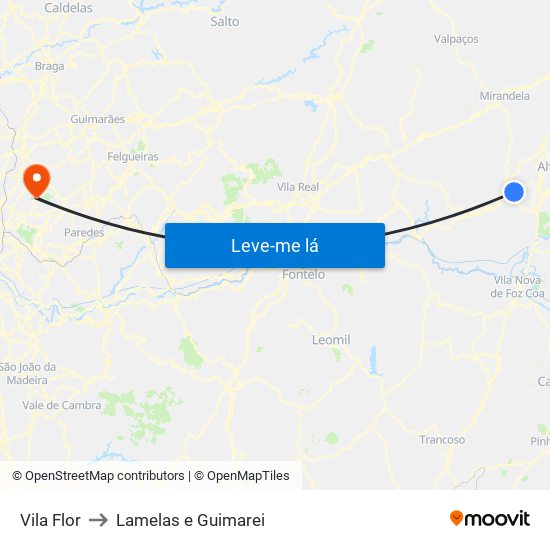 Vila Flor to Lamelas e Guimarei map