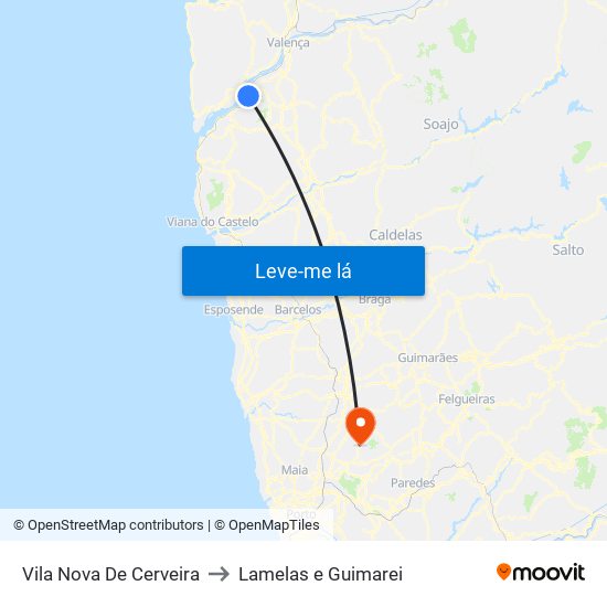 Vila Nova De Cerveira to Lamelas e Guimarei map