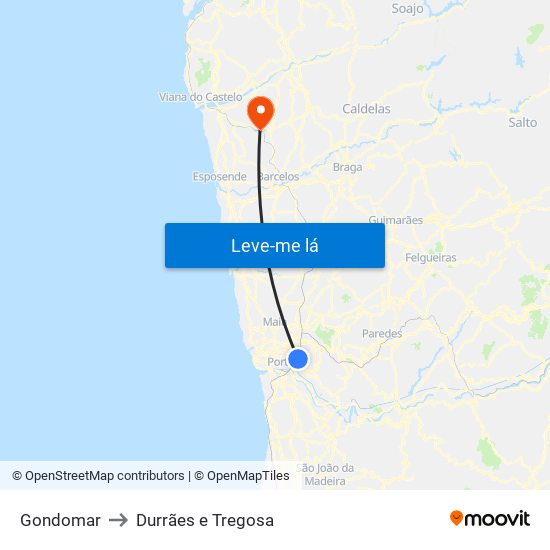 Gondomar to Durrães e Tregosa map