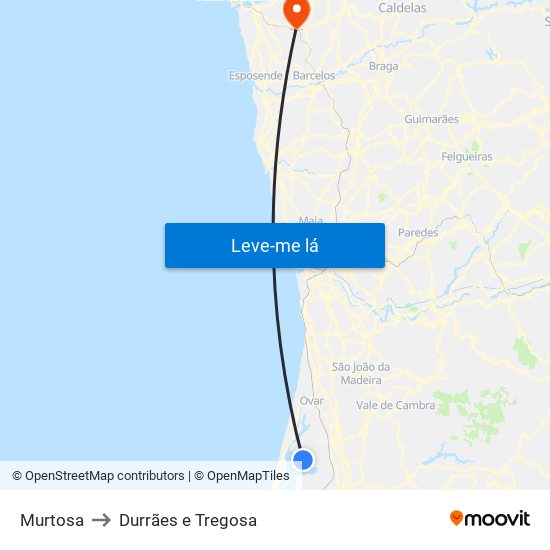 Murtosa to Durrães e Tregosa map