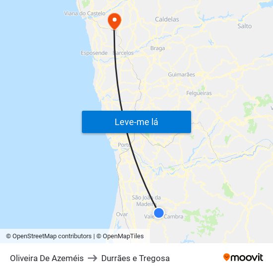Oliveira De Azeméis to Durrães e Tregosa map