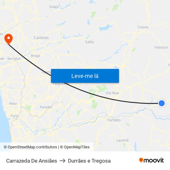 Carrazeda De Ansiães to Durrães e Tregosa map