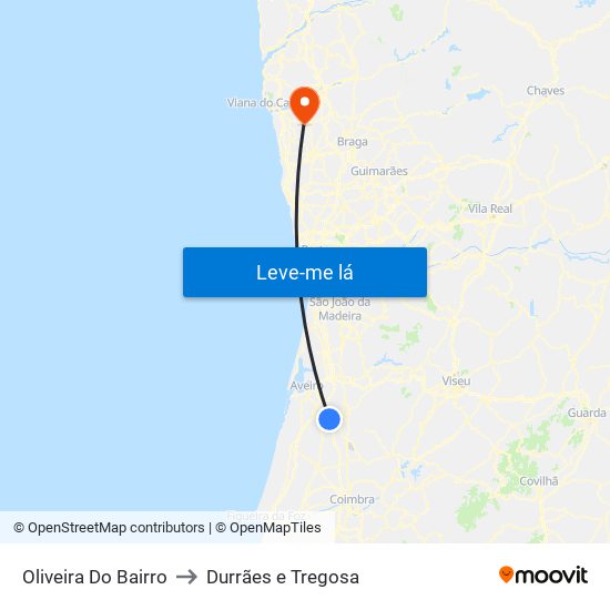 Oliveira Do Bairro to Durrães e Tregosa map