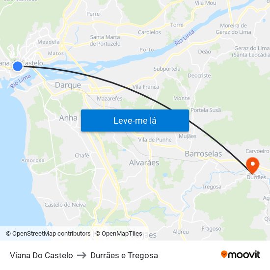 Viana Do Castelo to Durrães e Tregosa map