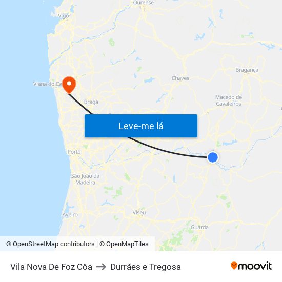 Vila Nova De Foz Côa to Durrães e Tregosa map