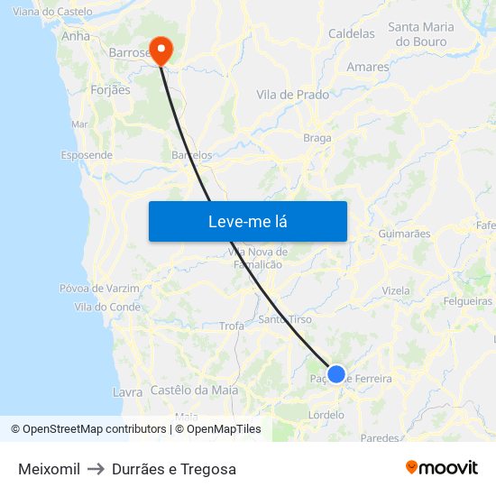 Meixomil to Durrães e Tregosa map