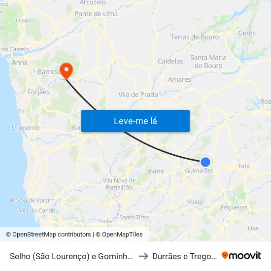 Selho (São Lourenço) e Gominhães to Durrães e Tregosa map