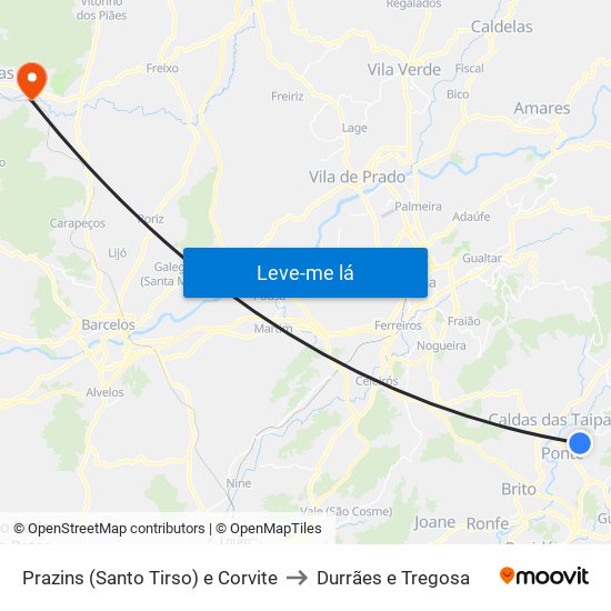 Prazins (Santo Tirso) e Corvite to Durrães e Tregosa map