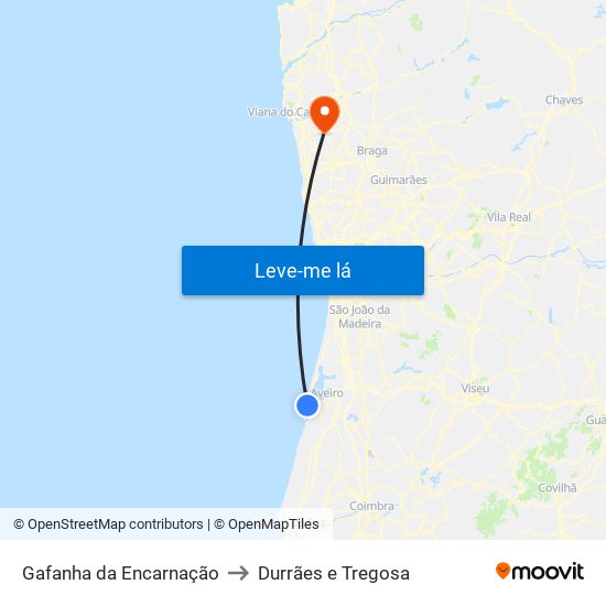 Gafanha da Encarnação to Durrães e Tregosa map