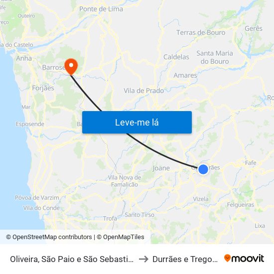 Oliveira, São Paio e São Sebastião to Durrães e Tregosa map
