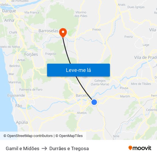 Gamil e Midões to Durrães e Tregosa map