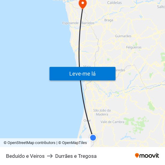 Beduído e Veiros to Durrães e Tregosa map