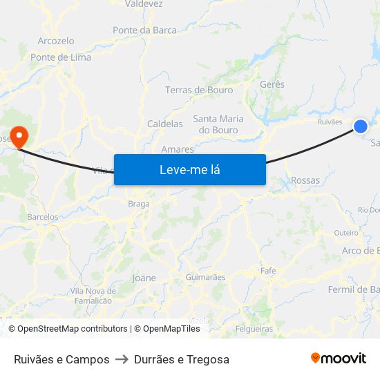 Ruivães e Campos to Durrães e Tregosa map