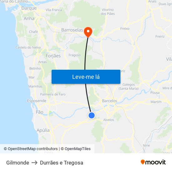 Gilmonde to Durrães e Tregosa map