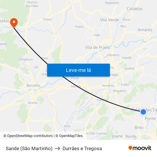 Sande (São Martinho) to Durrães e Tregosa map