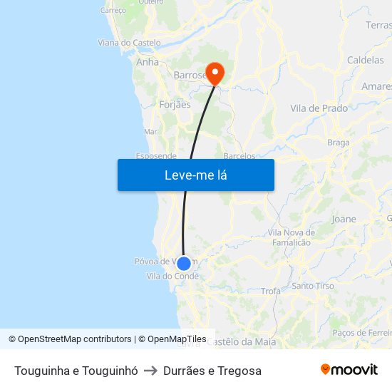 Touguinha e Touguinhó to Durrães e Tregosa map