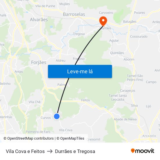 Vila Cova e Feitos to Durrães e Tregosa map