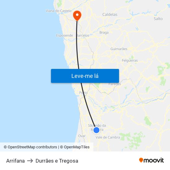 Arrifana to Durrães e Tregosa map