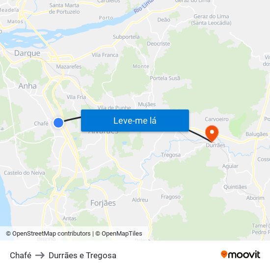 Chafé to Durrães e Tregosa map
