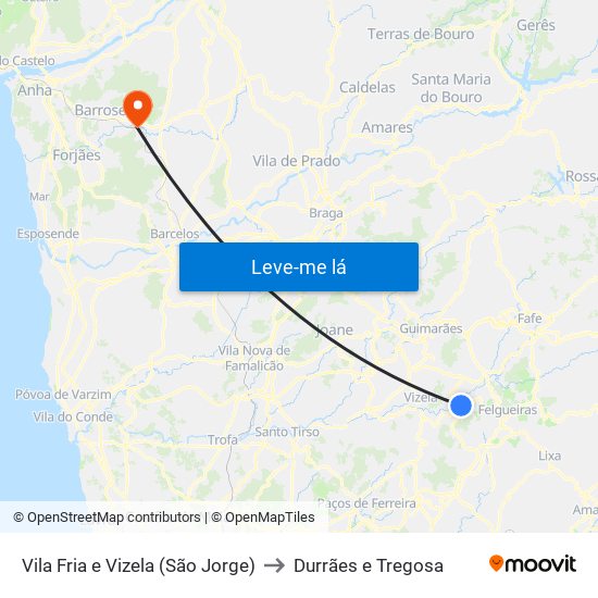Vila Fria e Vizela (São Jorge) to Durrães e Tregosa map