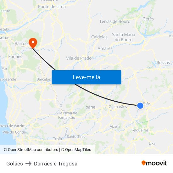 Golães to Durrães e Tregosa map