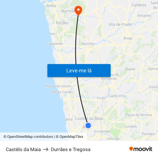 Castêlo da Maia to Durrães e Tregosa map