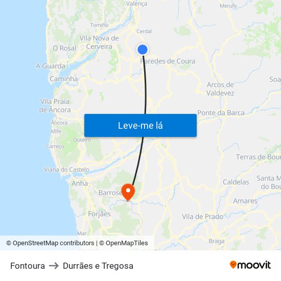 Fontoura to Durrães e Tregosa map