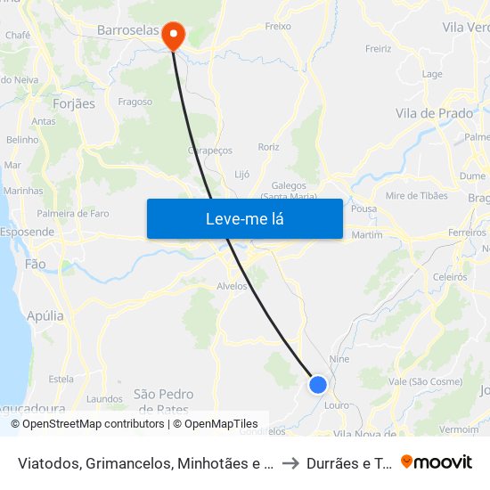Viatodos, Grimancelos, Minhotães e Monte de Fralães to Durrães e Tregosa map