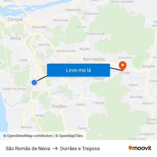 São Romão de Neiva to Durrães e Tregosa map