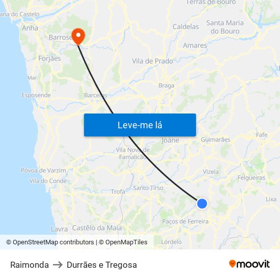 Raimonda to Durrães e Tregosa map