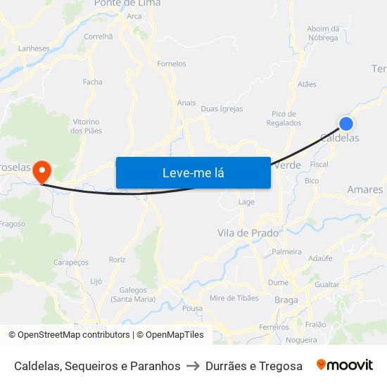 Caldelas, Sequeiros e Paranhos to Durrães e Tregosa map