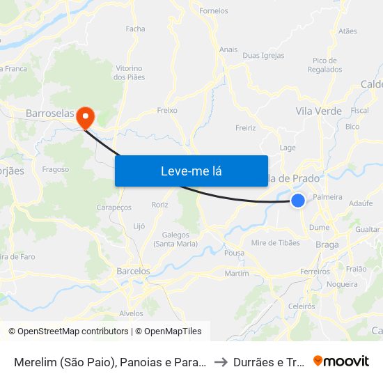 Merelim (São Paio), Panoias e Parada de Tibães to Durrães e Tregosa map