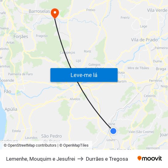 Lemenhe, Mouquim e Jesufrei to Durrães e Tregosa map