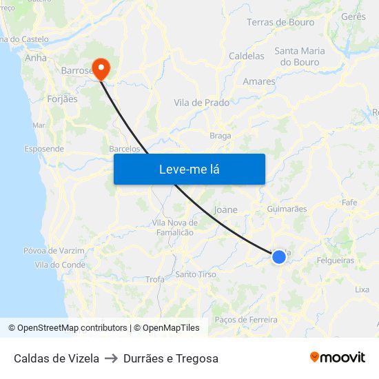 Caldas de Vizela to Durrães e Tregosa map