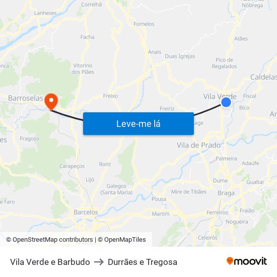 Vila Verde e Barbudo to Durrães e Tregosa map