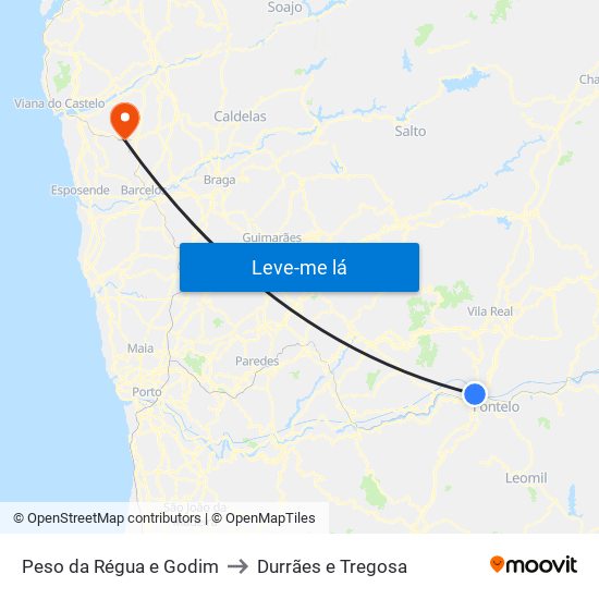 Peso da Régua e Godim to Durrães e Tregosa map