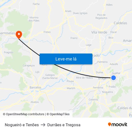 Nogueiró e Tenões to Durrães e Tregosa map