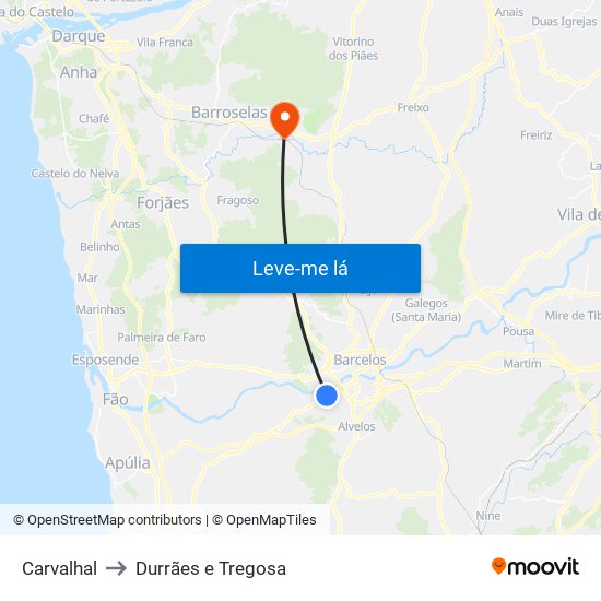 Carvalhal to Durrães e Tregosa map