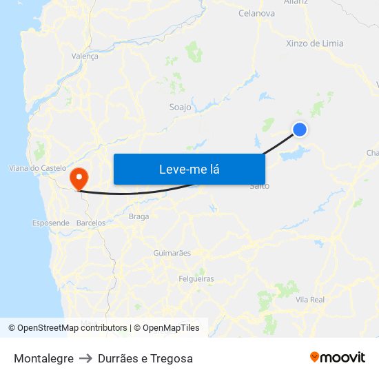 Montalegre to Durrães e Tregosa map
