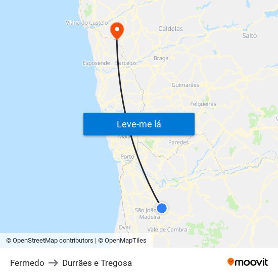 Fermedo to Durrães e Tregosa map