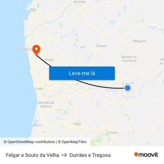 Felgar e Souto da Velha to Durrães e Tregosa map