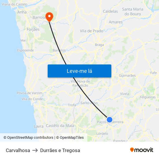 Carvalhosa to Durrães e Tregosa map