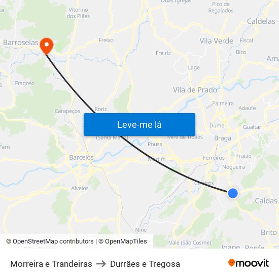 Morreira e Trandeiras to Durrães e Tregosa map