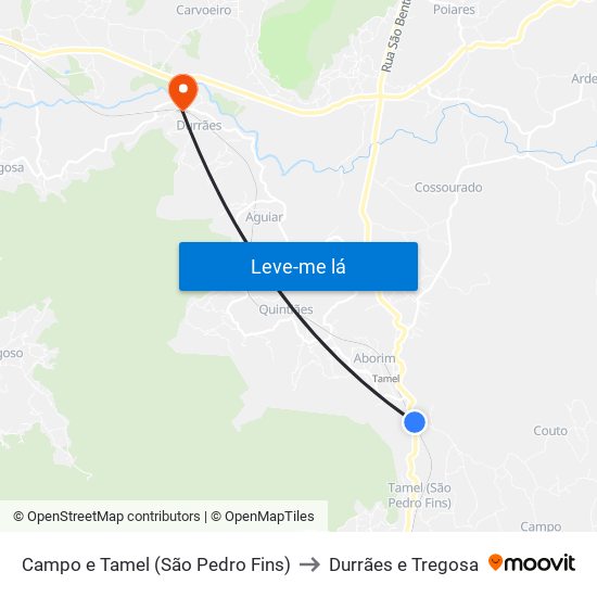 Campo e Tamel (São Pedro Fins) to Durrães e Tregosa map