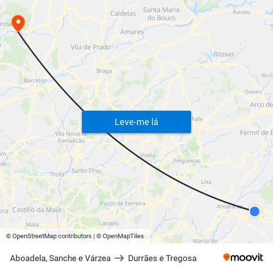 Aboadela, Sanche e Várzea to Durrães e Tregosa map